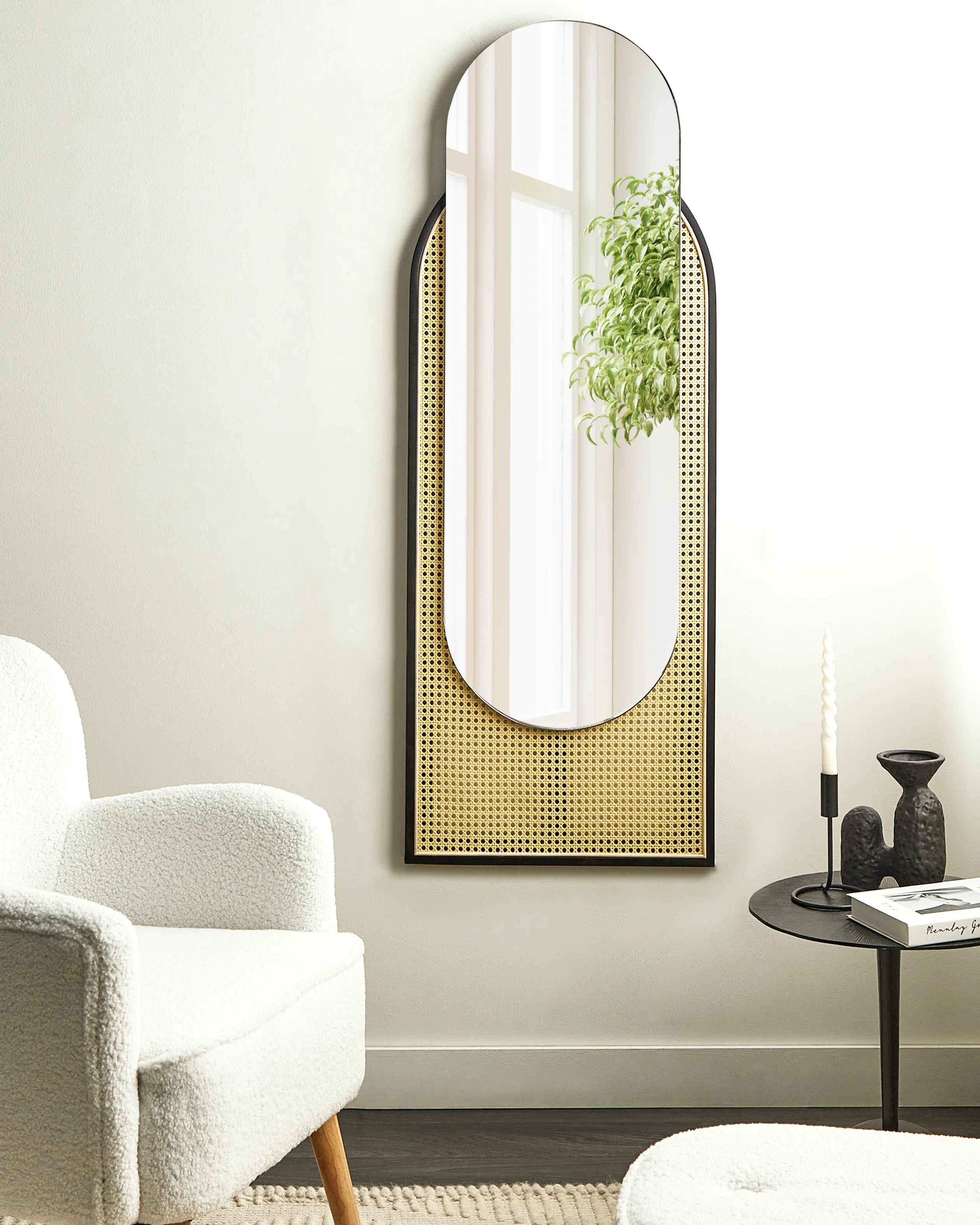 Wandspiegel NEVERS 53 cm 143 cm PE rotan Natuurlijk