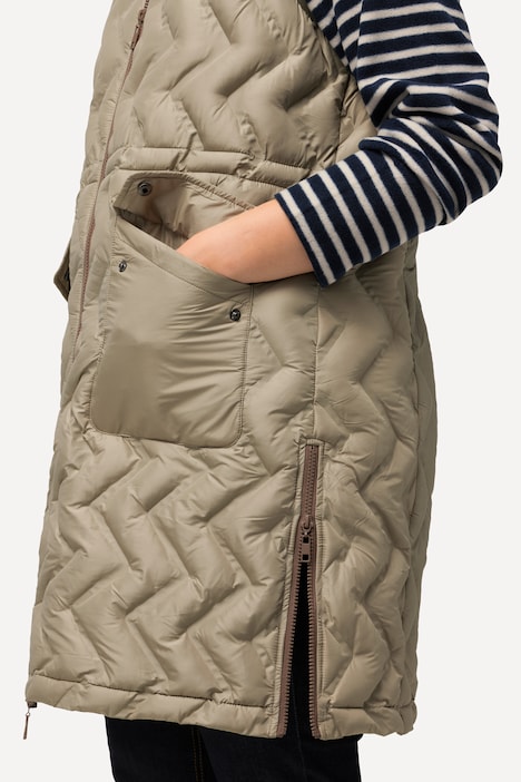 HYPRAR Long-Steppweste, Zacken, Stehkragen, 2-Wege-Zipper