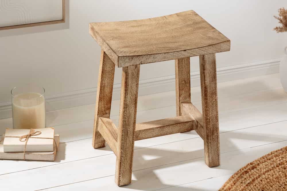 Massiver Hocker FINCA 45cm beige Mangoholz Handarbeit Boho Shabby Chic