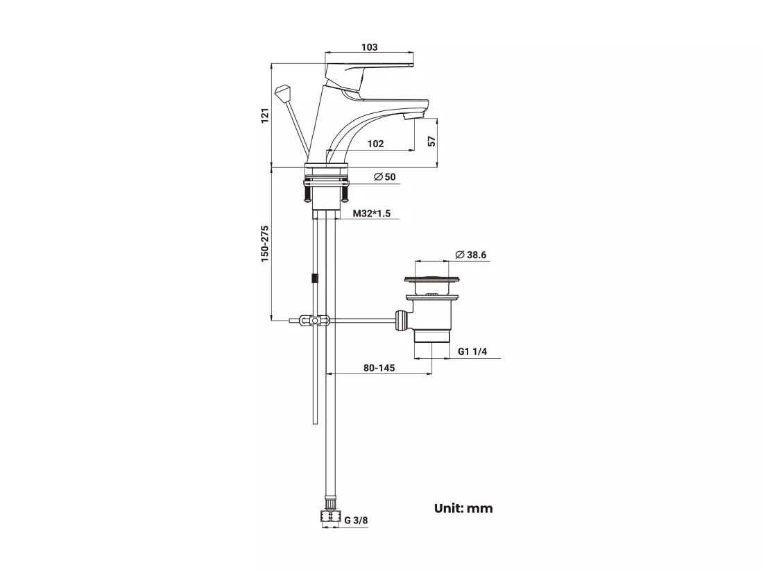Cecipa max Mitigeur lavabo Robinet avec levier de vidange Chrom Laiton,EU Modèle