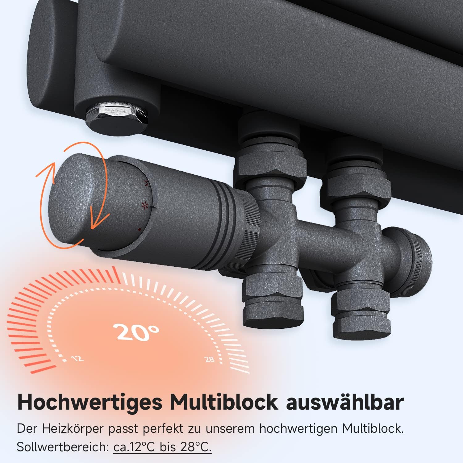 SONNI Design Heizkörper mit Multiblock 593x1200mm Anthrazit Doppellagig Horizontal Paneelheizkörper Seitenanschluss Badheizkörper