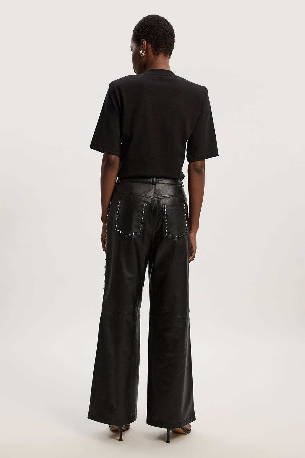 KarenMillen Pantalon Large en Cuir Clouté