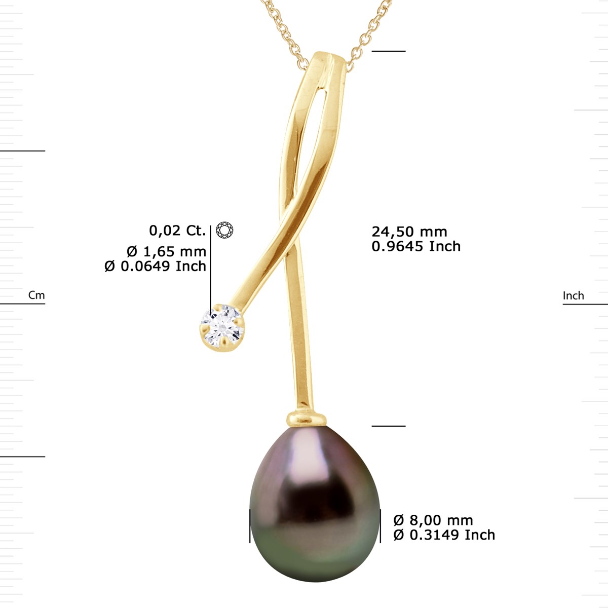 Pendentif Diamants 0,020 Cts Perle de Culture de TAHITI Poire 8-9 mm Or Jaune