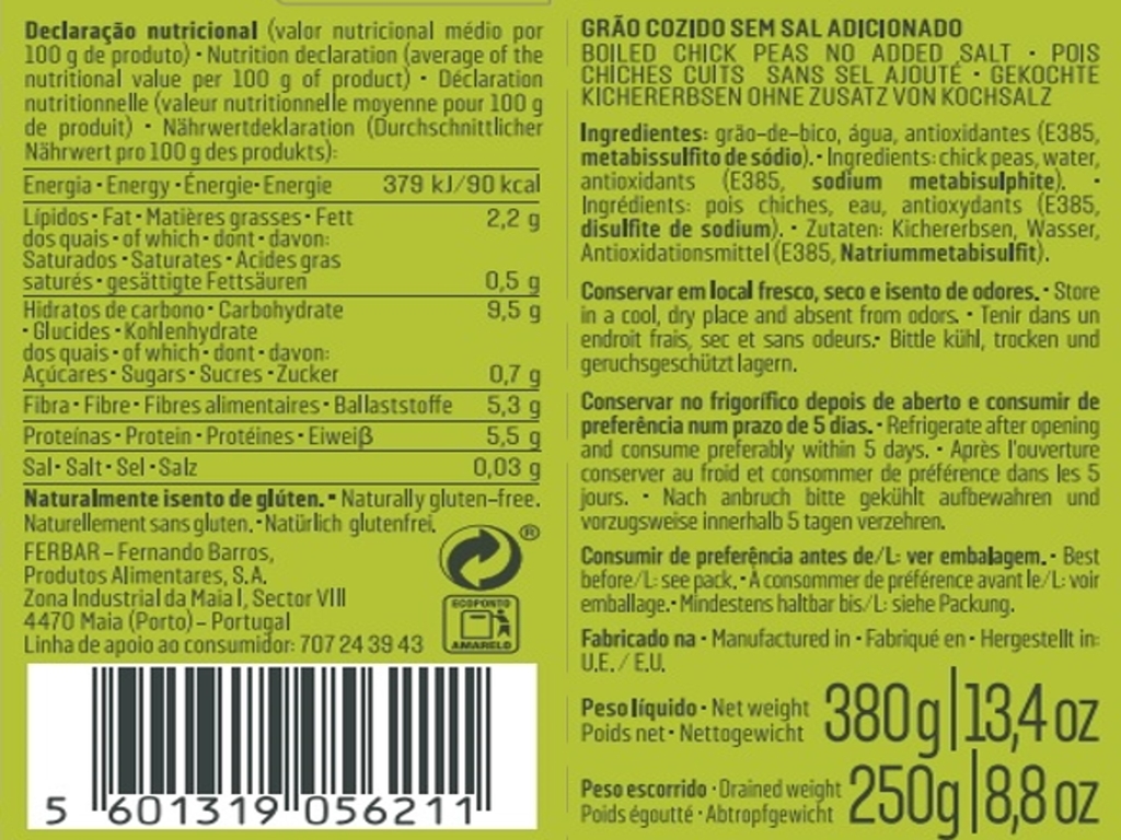 GRÃO DE BICO FERBAR TETRA 380(250)G