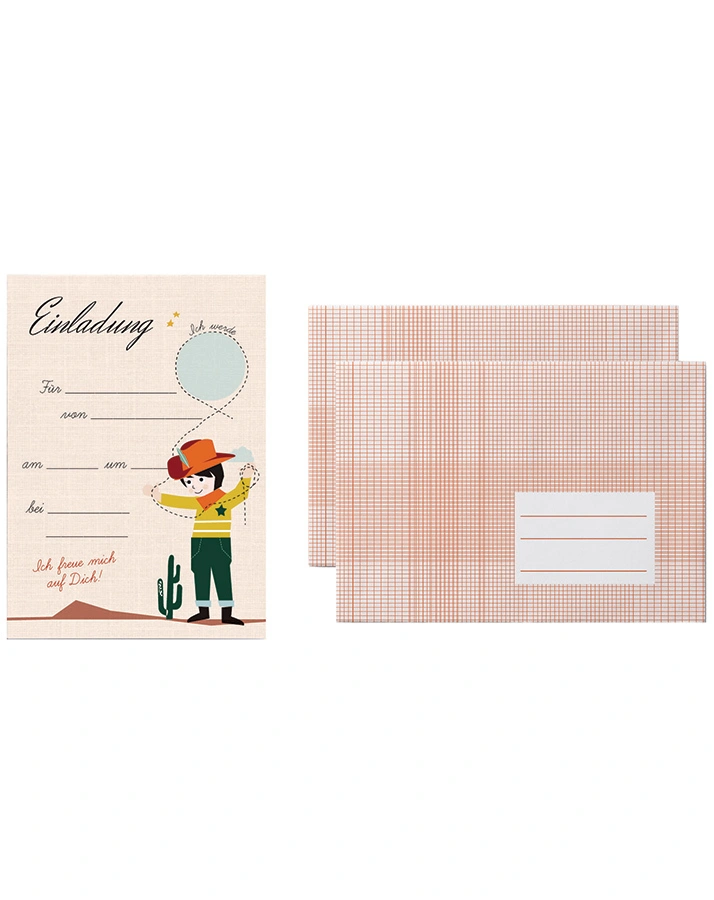 Einladungskarten COWBOY 6er-Set in bunt