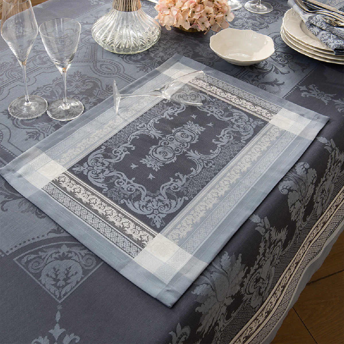 Set antitache déperlant pur coton gris 54X39 Garnier Thiebaut