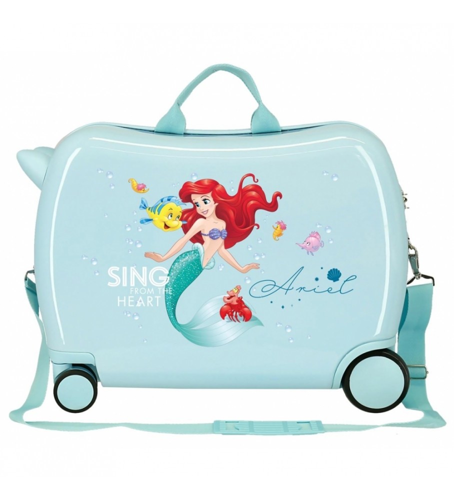 Mala infantil Disney com 2 rodas multidirecionais, Ariel, turquesa - 38x50x20cm -