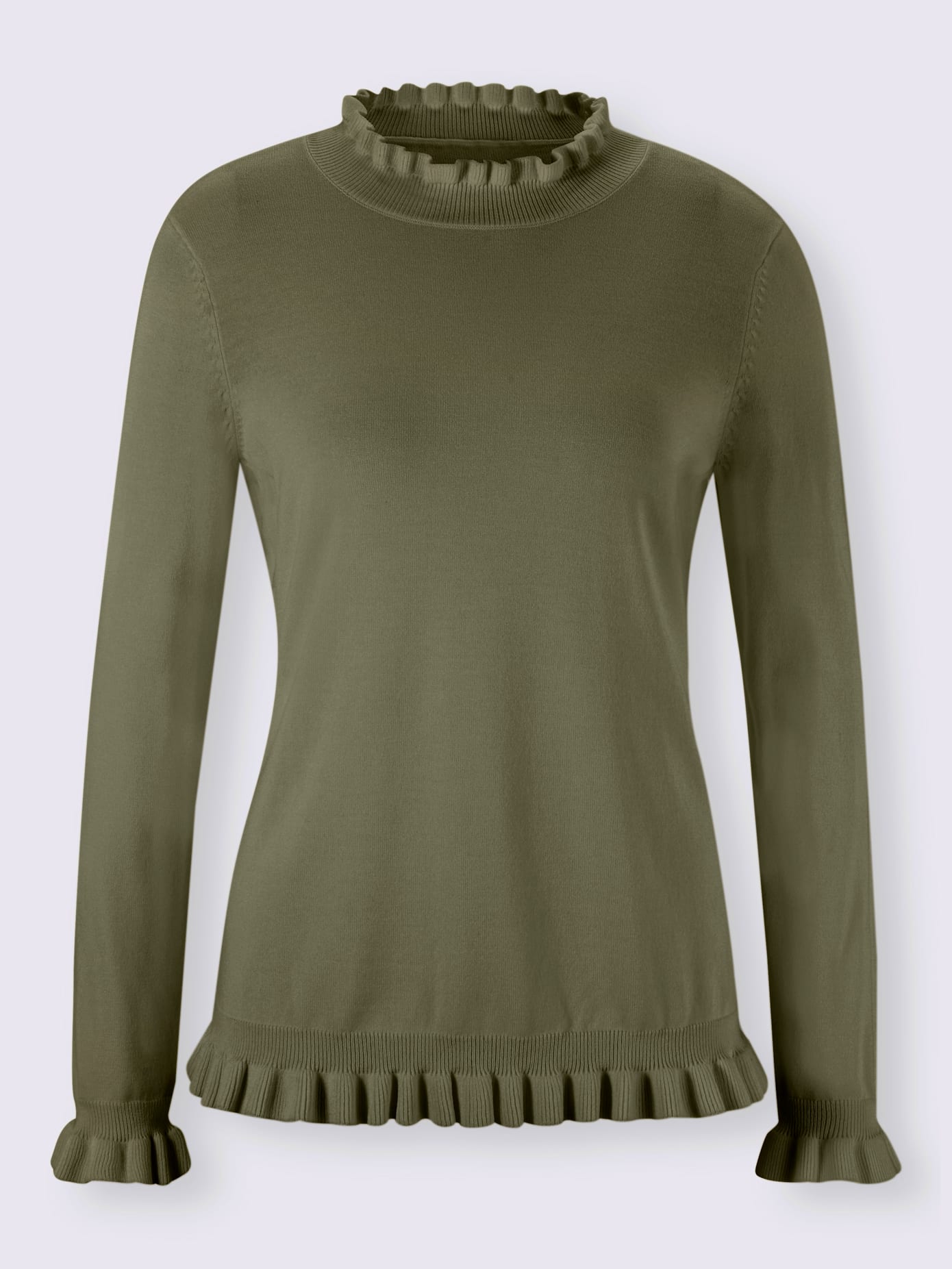 Pull col montant, manches et ourlet à finitions ondulées