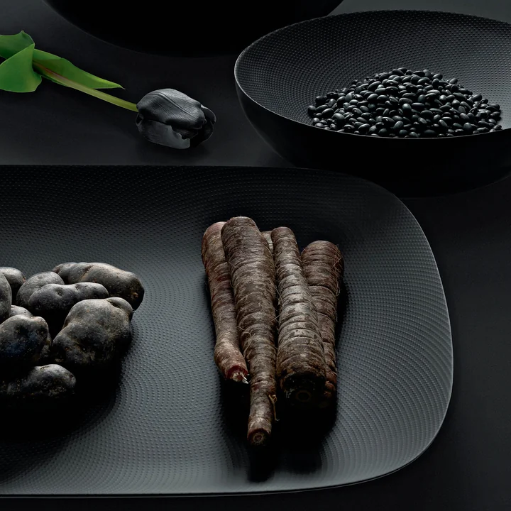 Alessi - Doppelwandige Schale, Ø 32 x H 9,5 cm, schwarz mit Reliefdekor