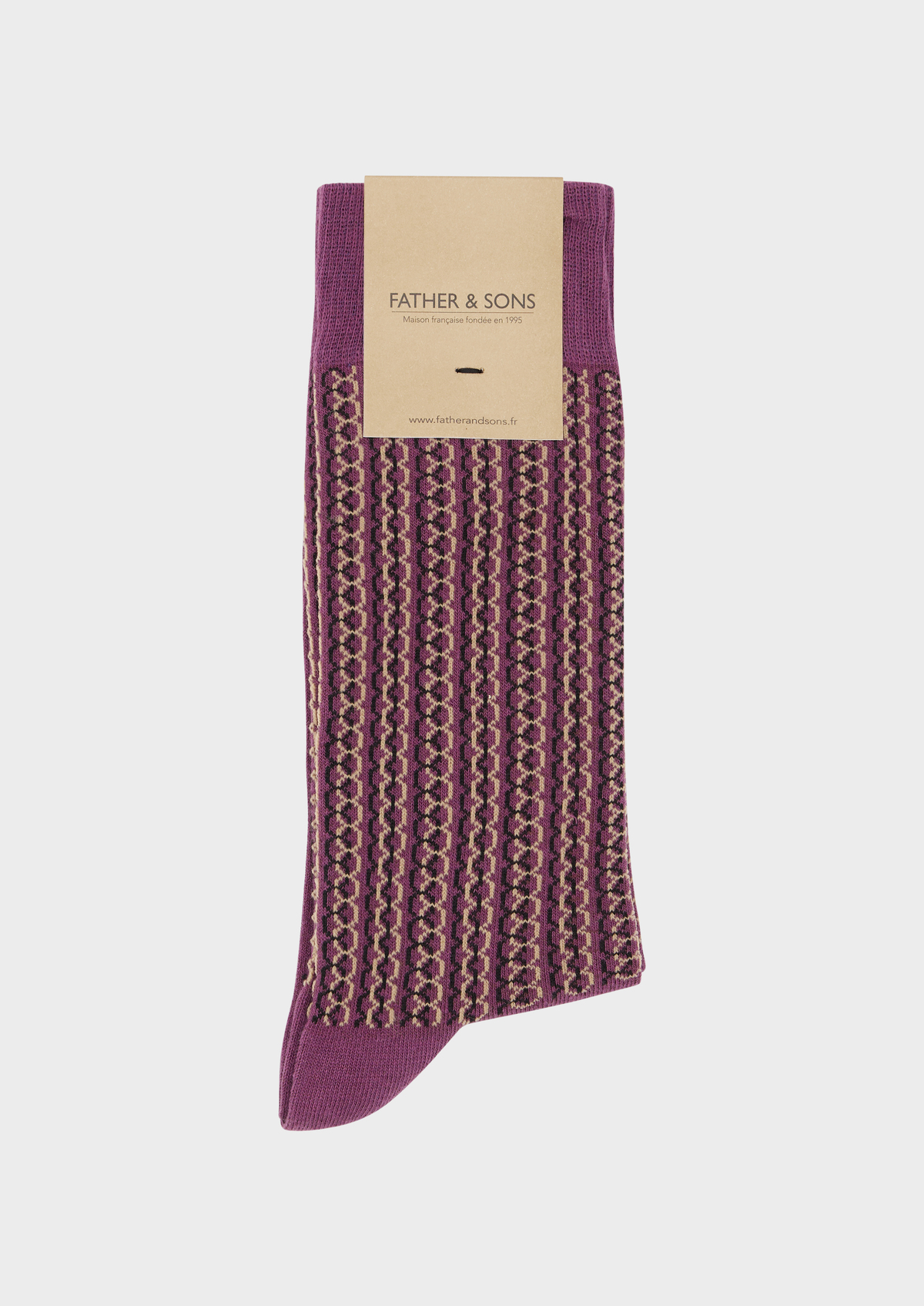 Chaussettes en coton mélangé aubergine à motif fantaisie beige et noir