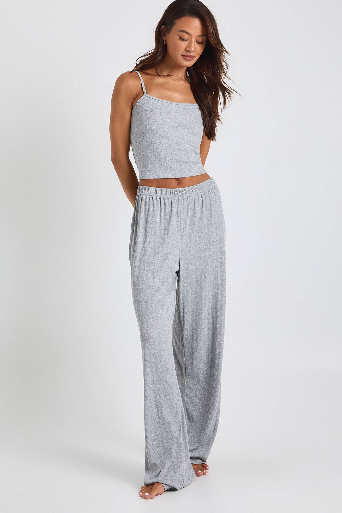 boohoo Ensemble Pyjama Tall Débardeur Pointelle Et Pantalon Large
