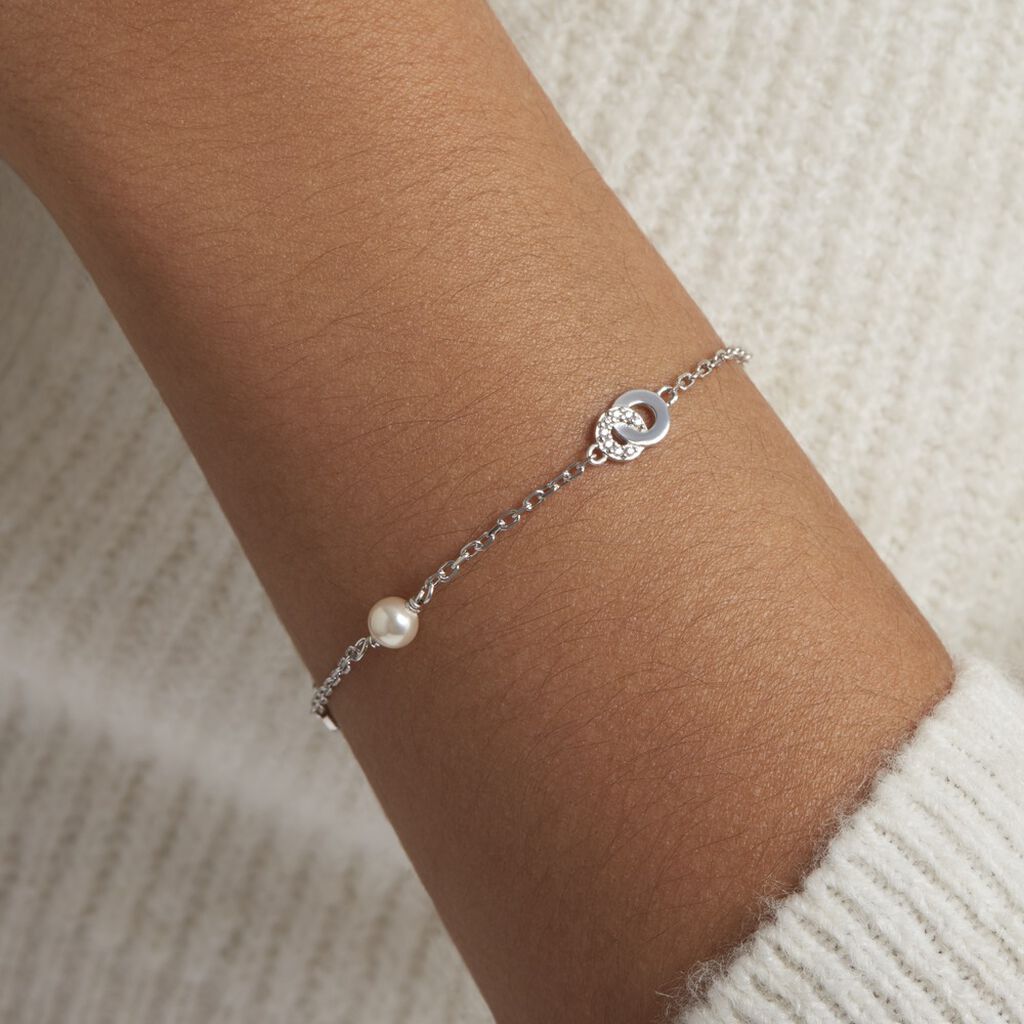 Bracelet Anilie Argent Blanc Perle De Culture Et Oxyde De Zirconium