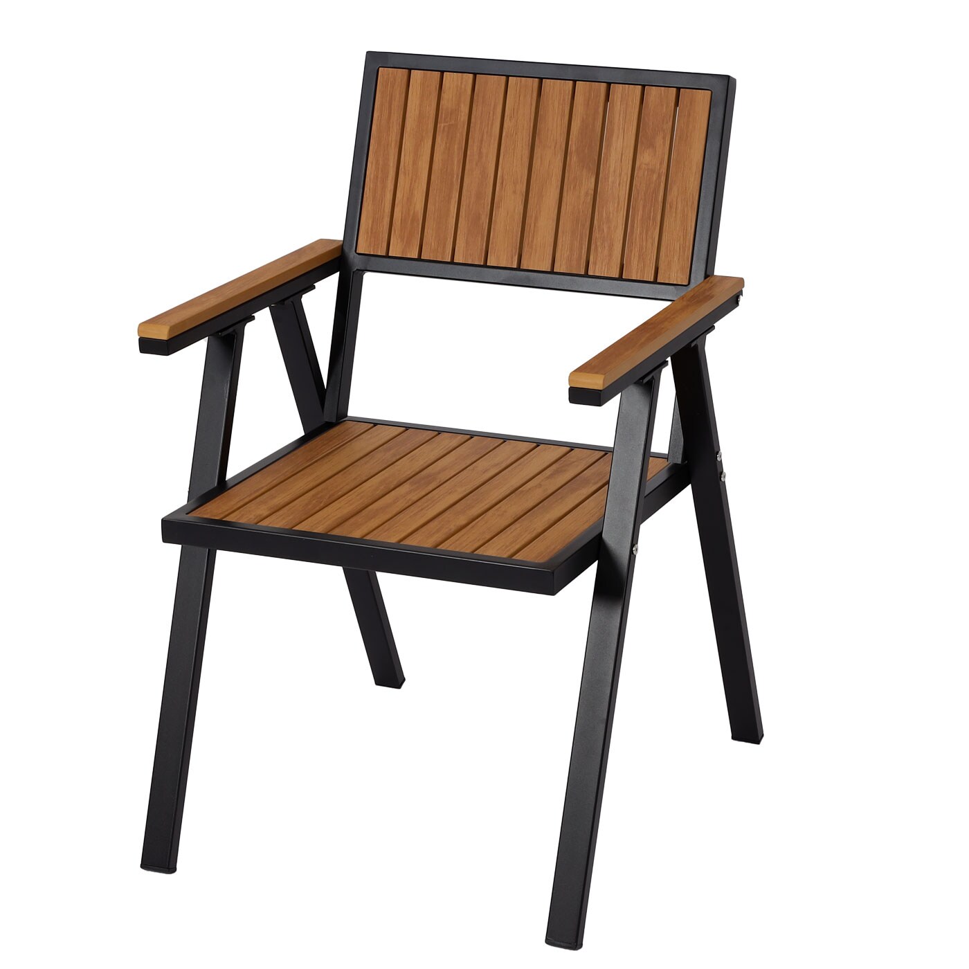 2er-Set Gartenstuhl MCW-J95, Balkonstuhl Stuhl, Outdoor-Beschichtung, Aluminium Holzoptik ~ Gestell schwarz, teak