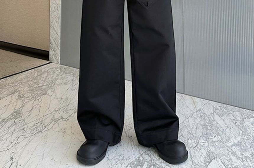 Freehop - High Waist Mock Two-Piece Plain Wide Leg Pants