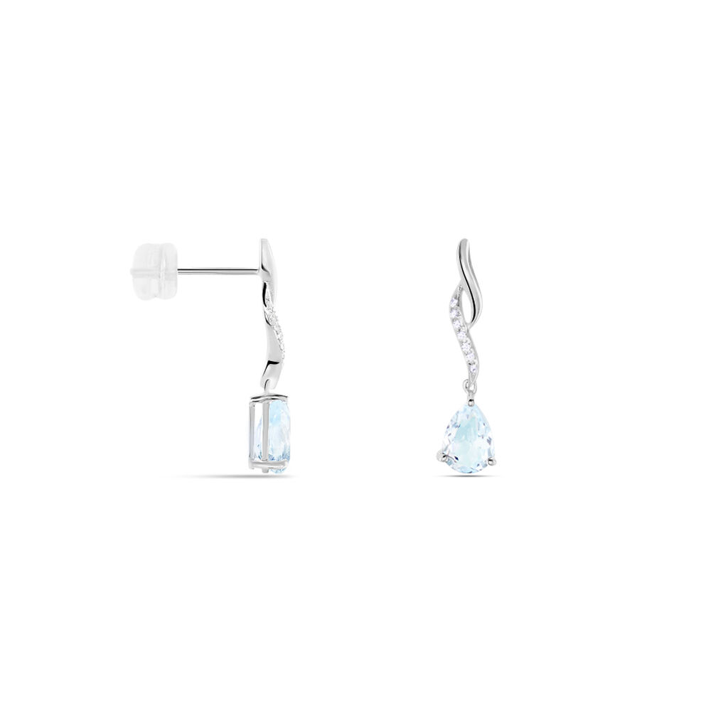 Boucles D'oreilles Pendantes Assaf Or Blanc Topaze Et Oxyde