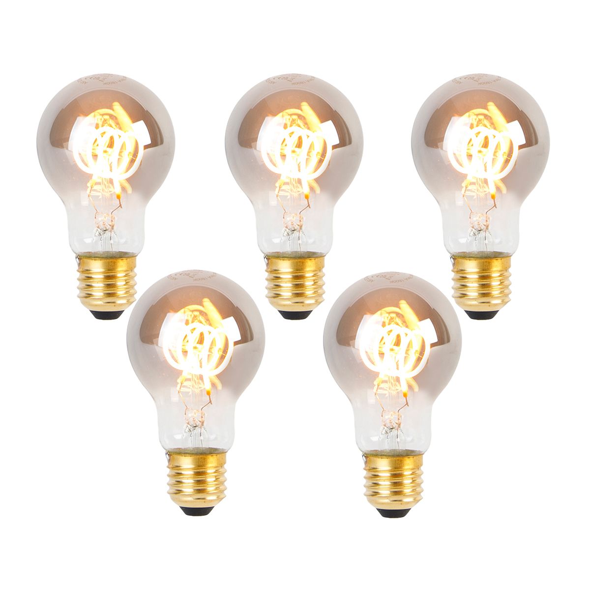 Set van 5 E27 LED spiraal lampen A60 smoke 4W 120 lm 1800K