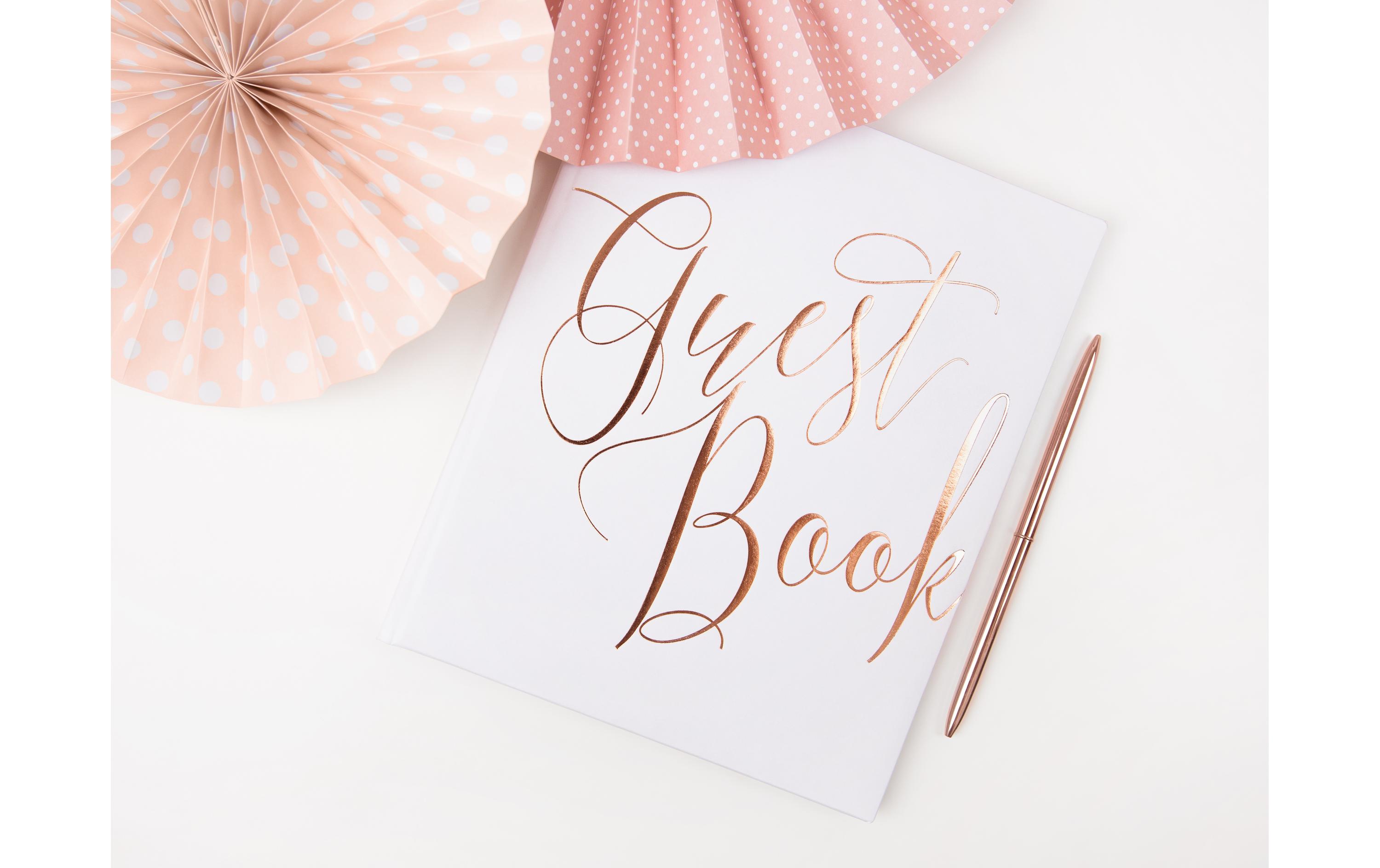 Gästebuch Guest Book 20 x 24.5 cm, Weiss/RosegoldGuest book als Erinnerung an die Hochzeit, den Geburtstag oder die Einweihungsfeier