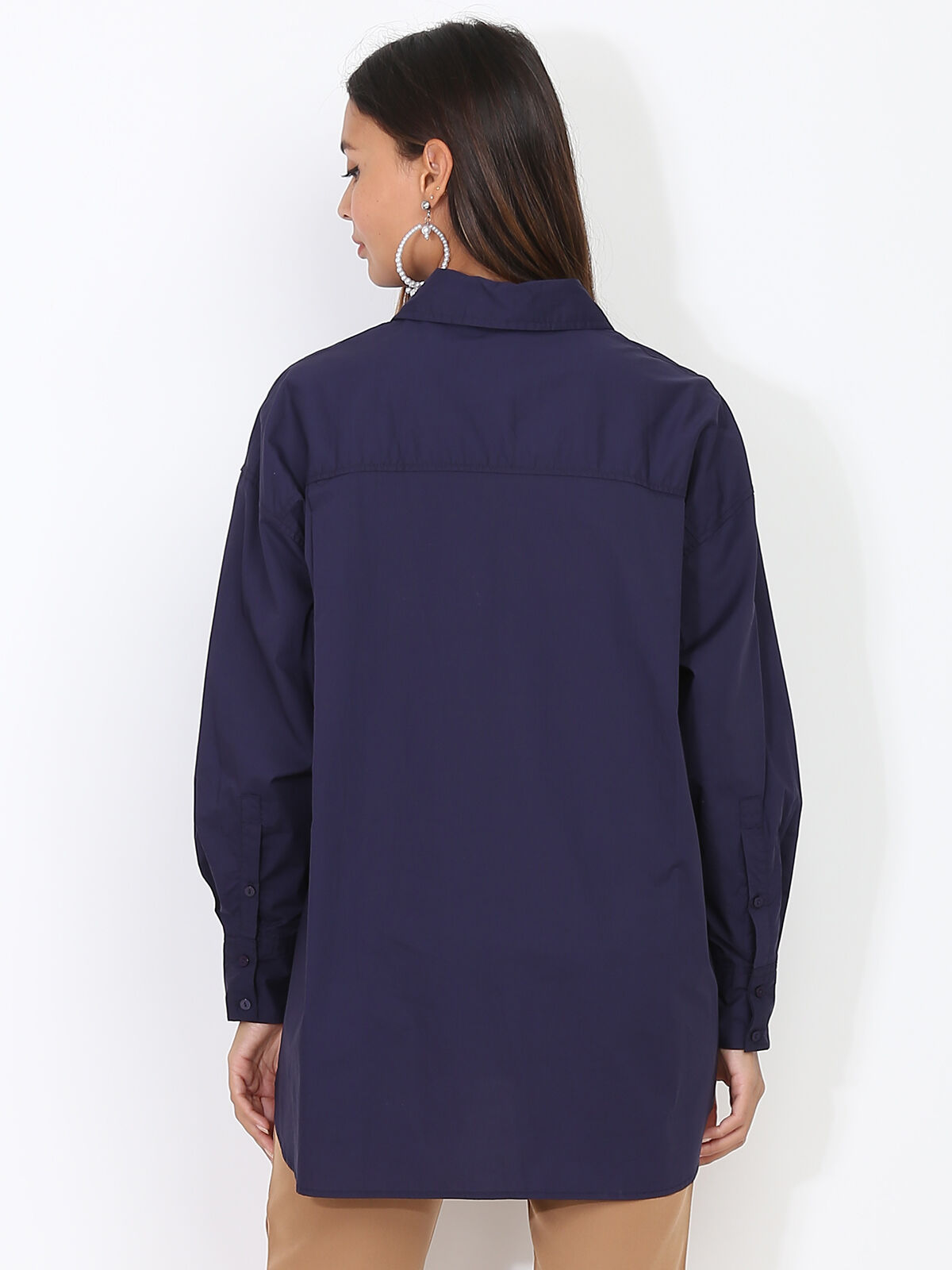 Chemise oversize à fentes- Bleu marine
