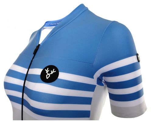 Maillot Manches Courtes Femme LeBram Tourmalet Bleu / Blanc Coupe Ajustée