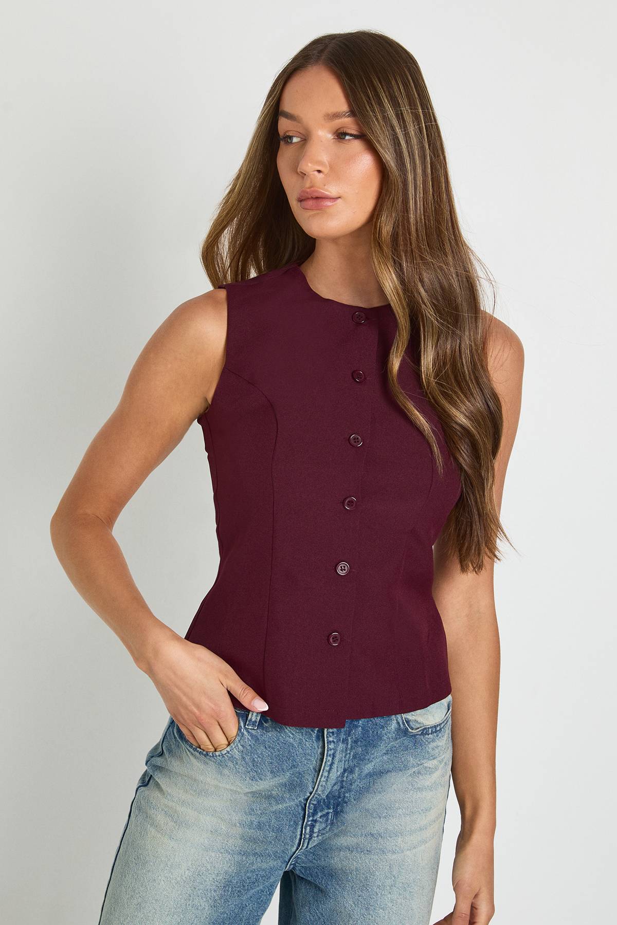 boohoo Gilet Ajusté À Col Montant Avec Boutonnage