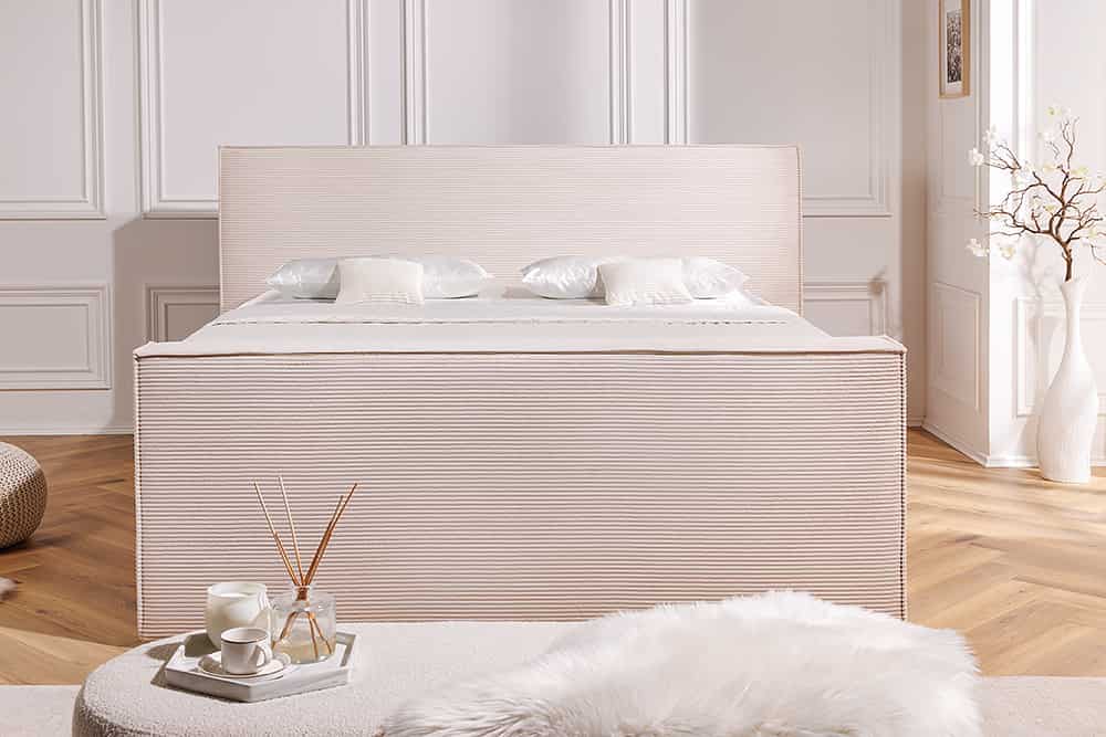 Design Boxspringbett SIGNUM 180x200cm beige Cord inkl. Topper Matratze und Stauraum