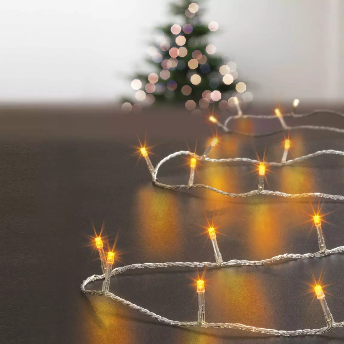 Guirlande lumineuse 50 m 500 LED câble transparent Timer Blanc chaud