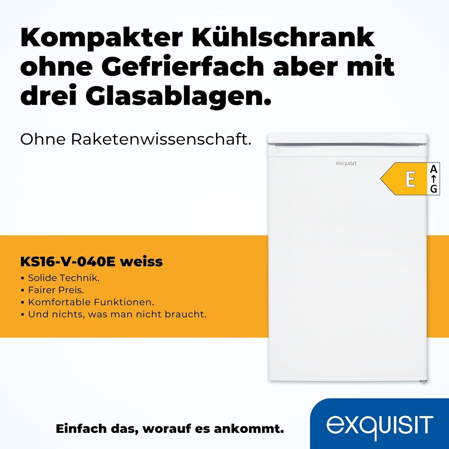 Exquisit Kühlschrank KS16-V-040E weiss | insgesamt 127 l Volumen | Weiß | Freistehend | Kühlen | Glasablagen und Gemüsefach | Türanschlag wechselbar