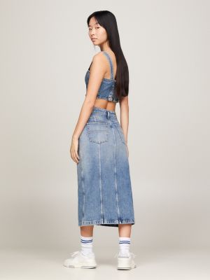 Saia midi jeans Claire de cintura alta