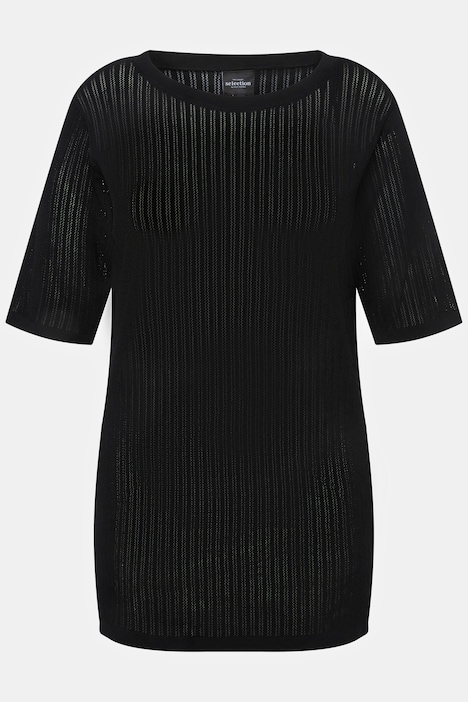 Pullover, Strukturstreifen, Rundhals, Halbarm