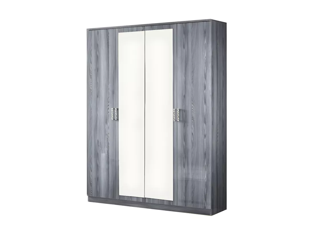 Chambre complète 160x200 gris/Simili cuir blanc à LEDs - FENY n°1
