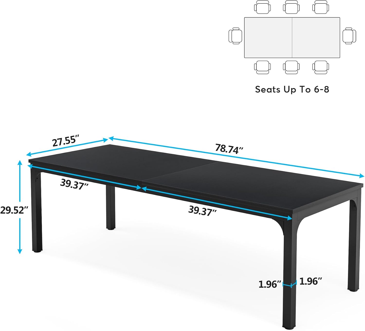 Tribesigns Schreibtisch Computertisch 200 x 70 x 75 cm Doppelter Langer Schreibtisch, PC Tisch Bürotisch Arbeitstisch Esstisch Büro-Möbel Computertisch Konferenztisch für Home Office, Schwarz