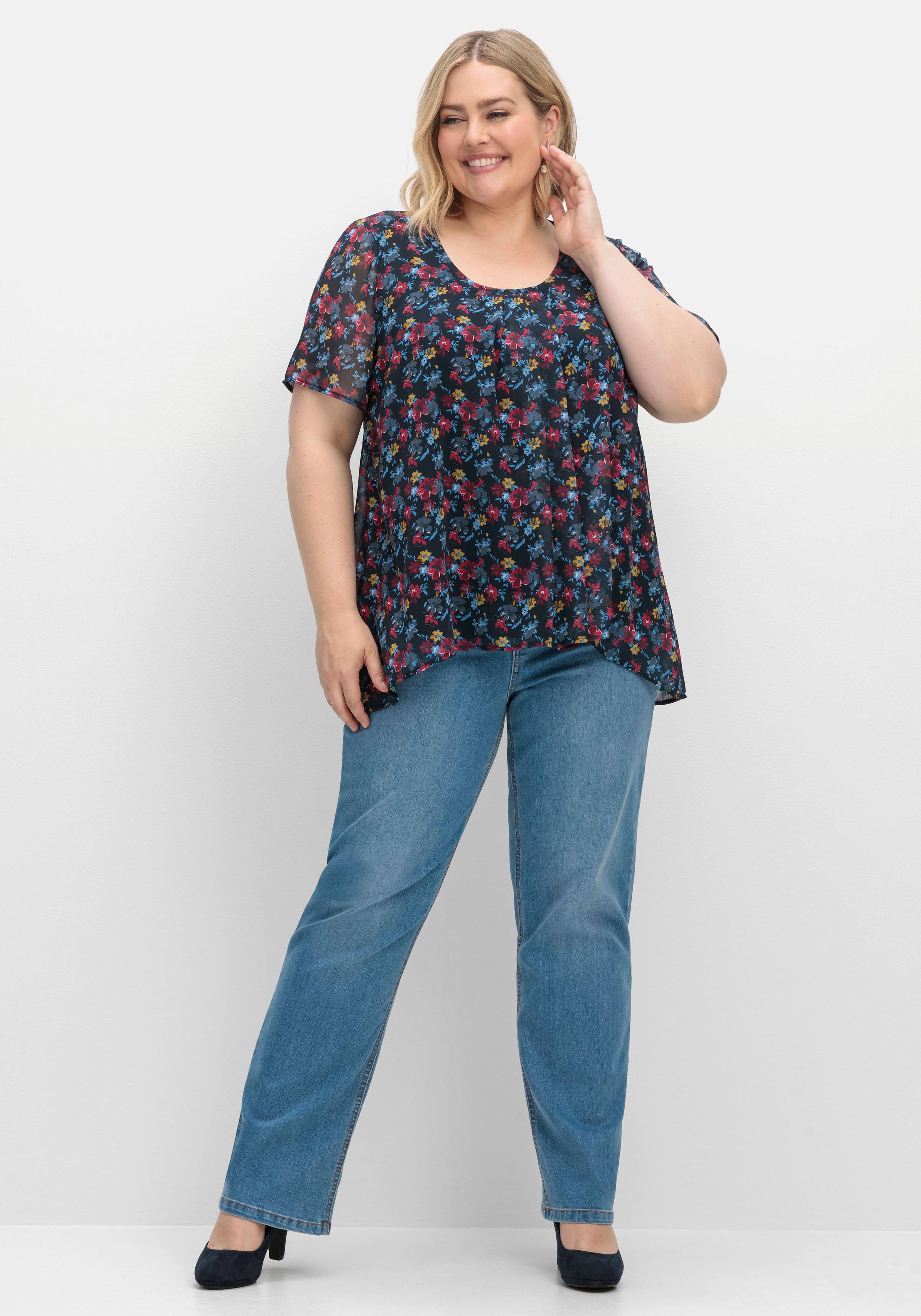 Shirt aus Chiffon mit Alloverdruck und Falten von