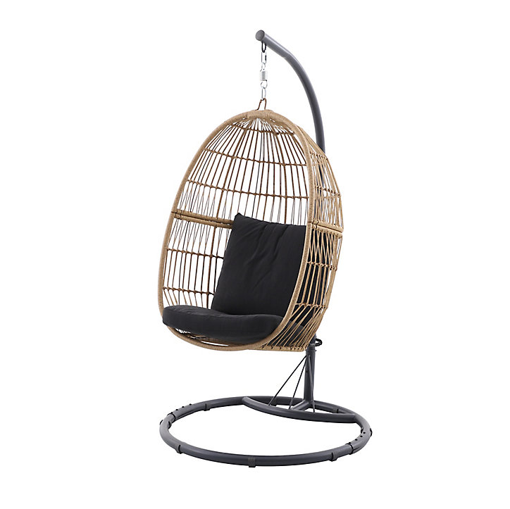 Fauteuil de jardin GoodHome Apolima en acier et rotin synthétique - Coloris marron rotin et noir ébène - Hauteur 196 cm