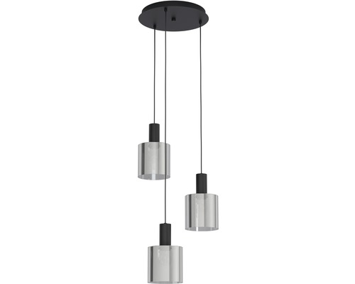 Hanglamp, 3-lichts, HxØ 130x41 cm, zwart, zwart/transparant glas