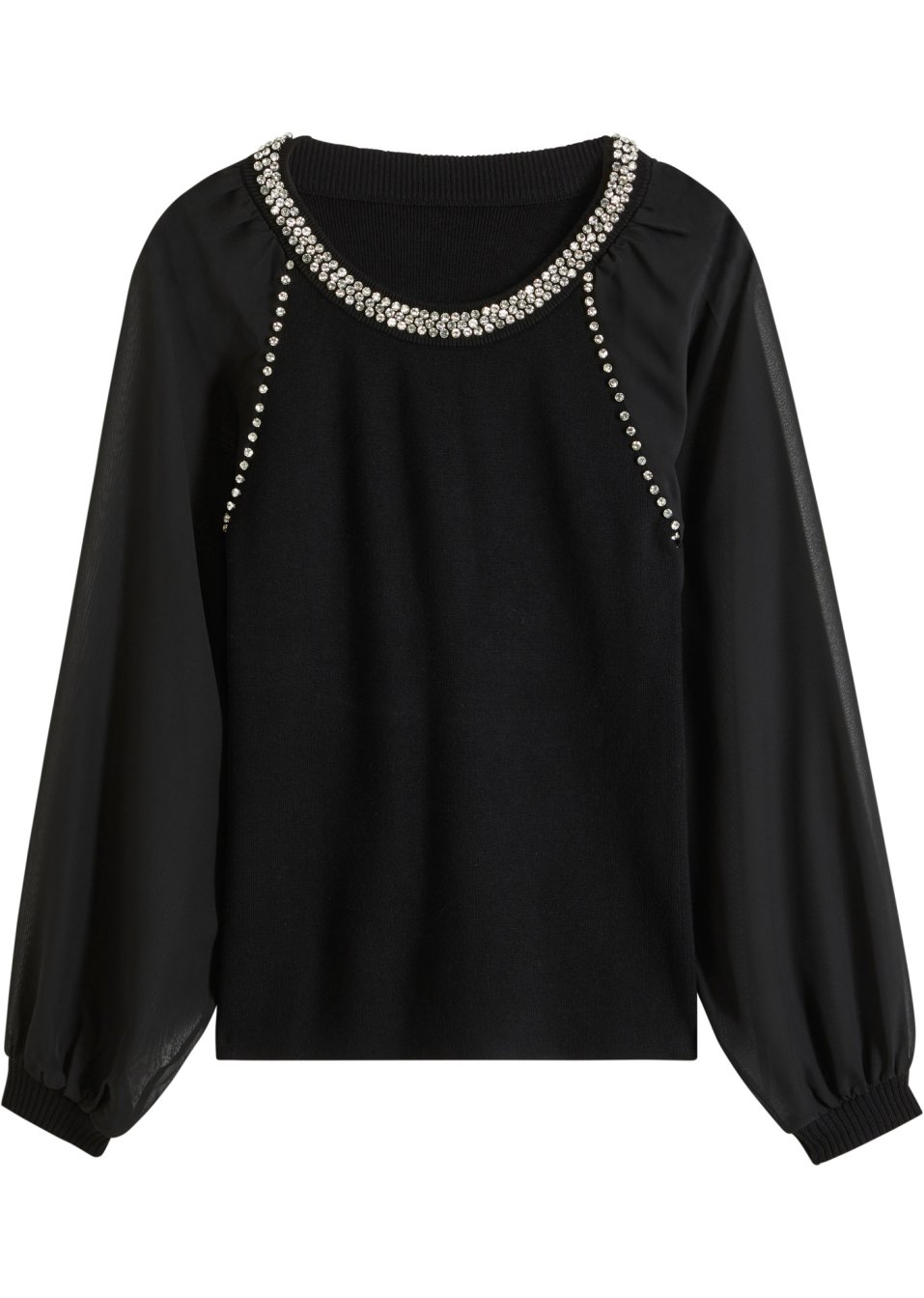 Pull avec strass et manches en chiffon