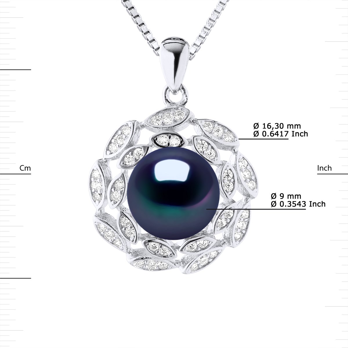 Collier SOLEIL Perle d'Eau Douce 9-10 mm Noire Argent 925