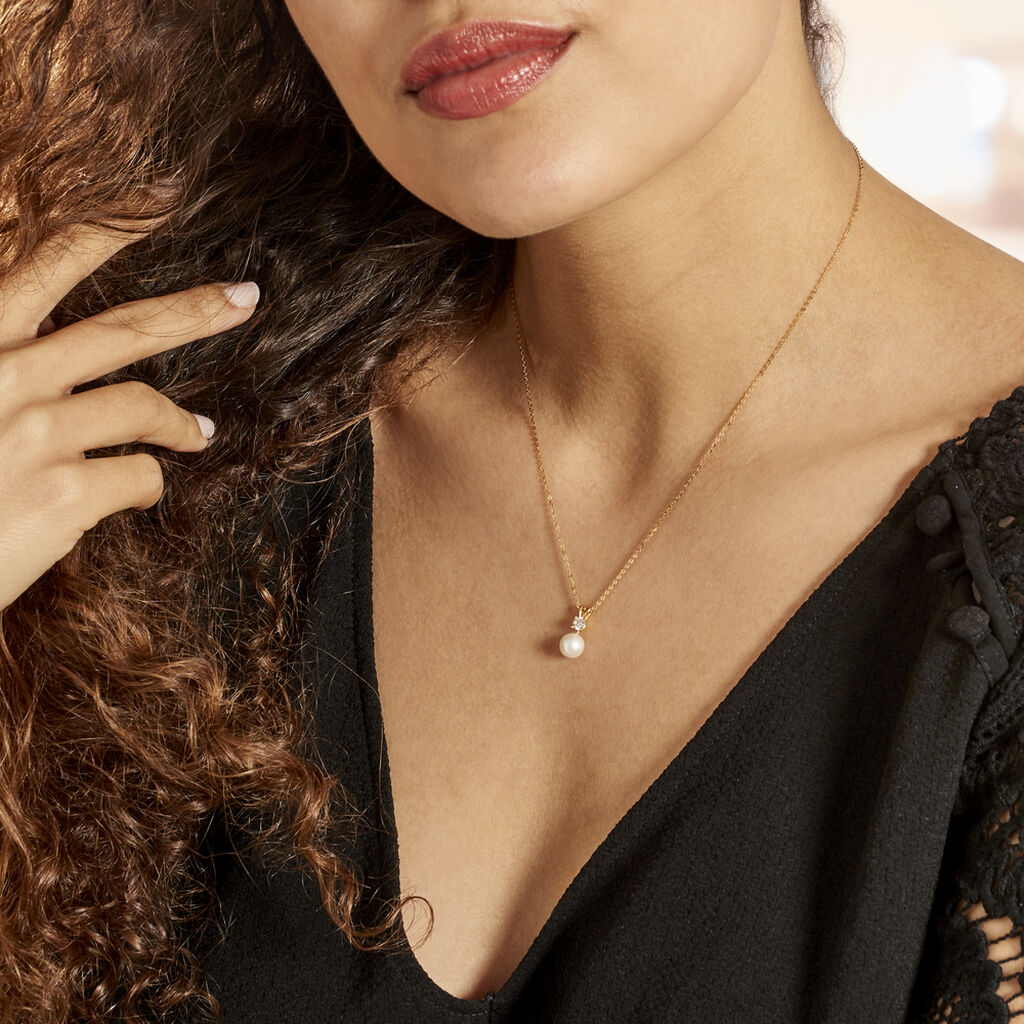 Collier Or Jaune Bragi Perle De Culture Oxyde De Zirconium