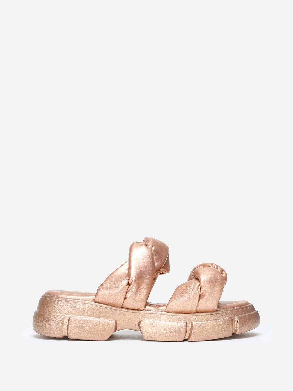 Mules crantées à brides matelassées- Doré rose