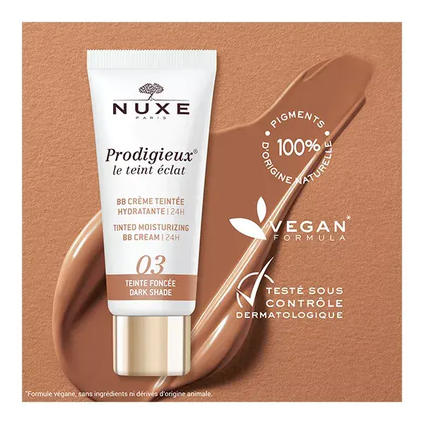 Nuxe Prodigieux® Le Teint Éclat BB Creme Hidratante com Cor 24h Sombra Escura 30ml