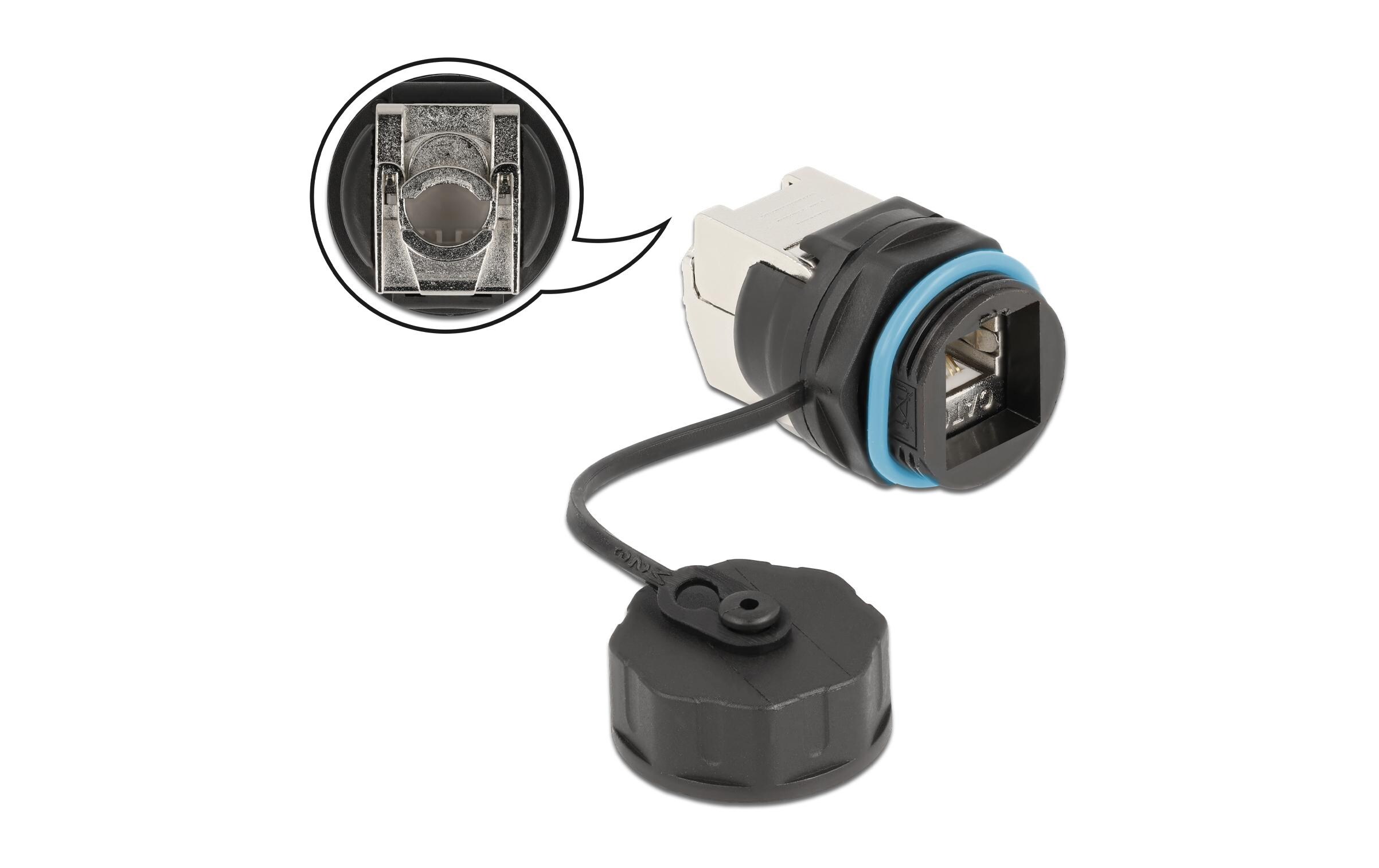 Kabelverbinder RJ45 Buchse zu Cat.6A LSA 1 Stück, BlauDelock Kabelverbinder RJ45 Buchse zu Cat.6A LSA mit Verschlusskappe wasserfest