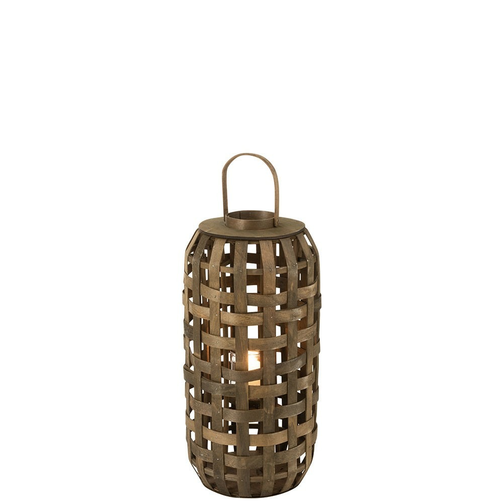 Lanterne cylindre bois marron foncé petit