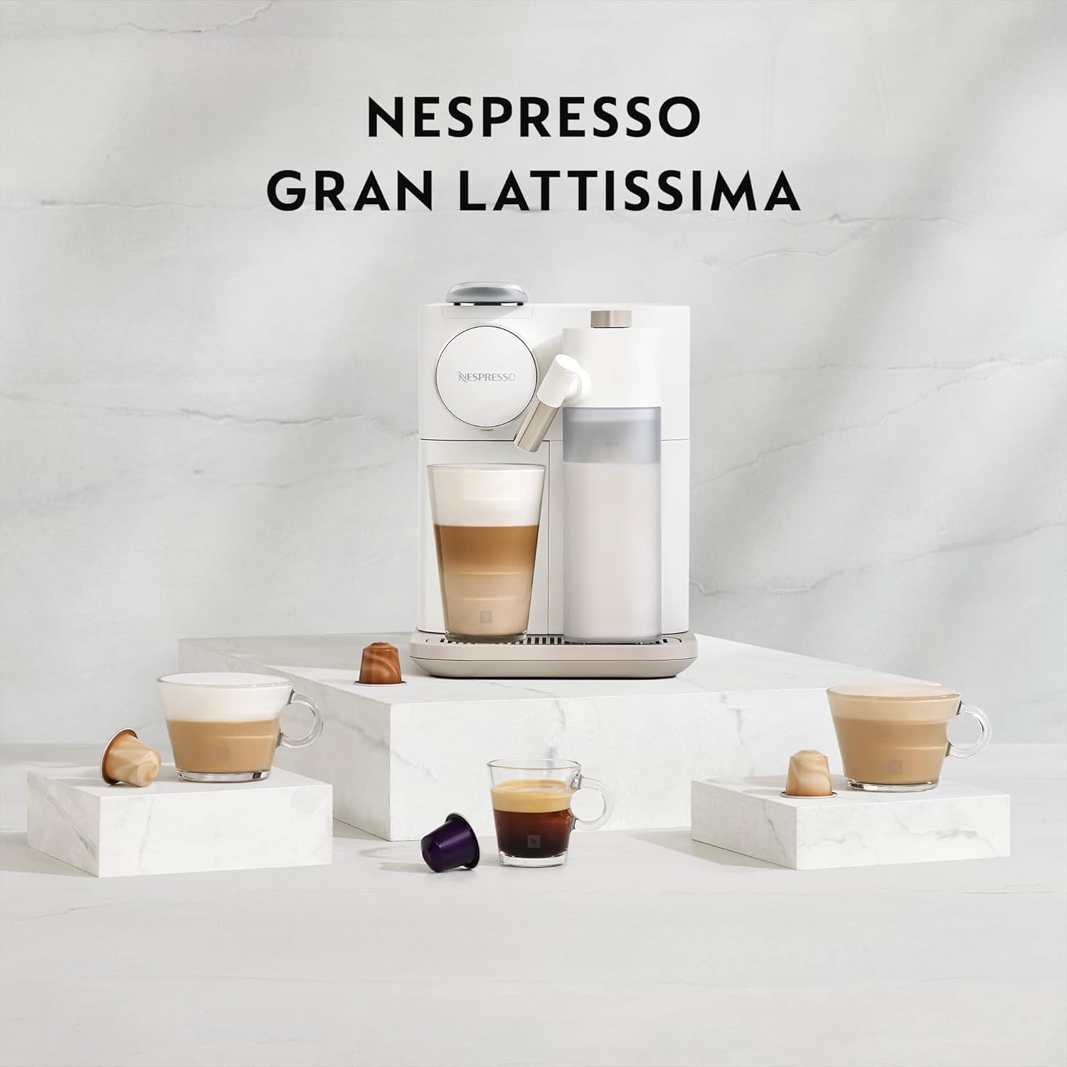 Nespresso De'Longhi Machine à café Gran Lattissima EN640.W avec système de lait automatique, pression 19 bar, 1400 W, Blanc