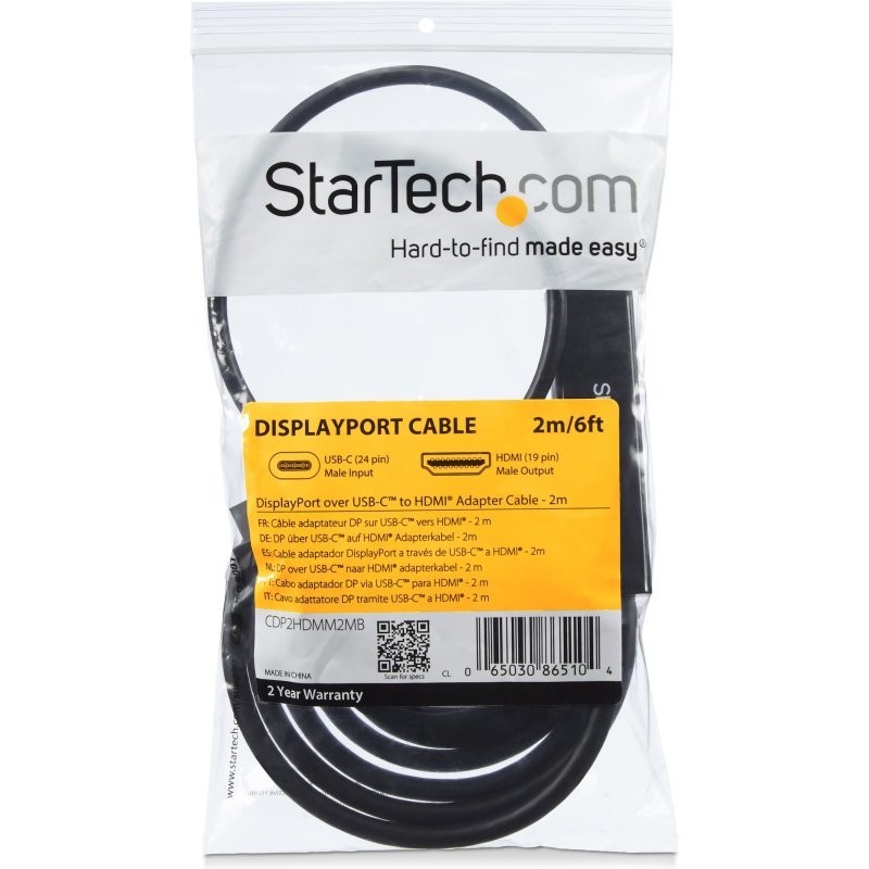 StarTech.com Câble adaptateur USB Type-C vers HDMI de 2 m - M/M - 4K 30 Hz