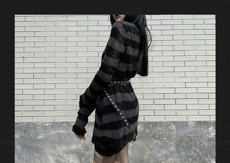 Bababy - Slipdress / Versleten gestreepte trui / Ringriem