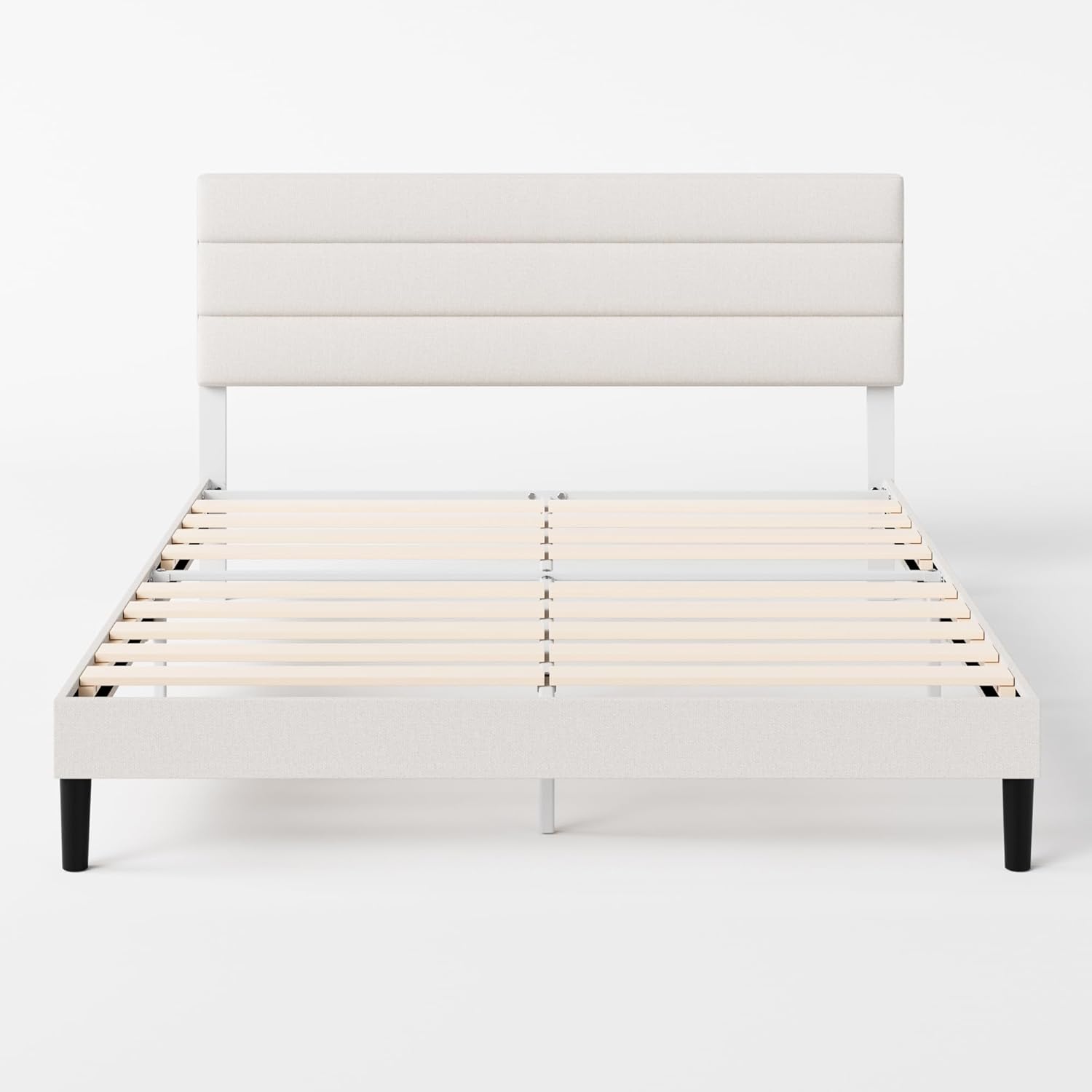 Zinus Piper Polsterbett 180x200 cm mit Kopfteil - 30 cm Hohes Bett 180x200 mit Lattenrost aus Holz - Kompakte Verpackung & Einfache Montage - Cremeweiß