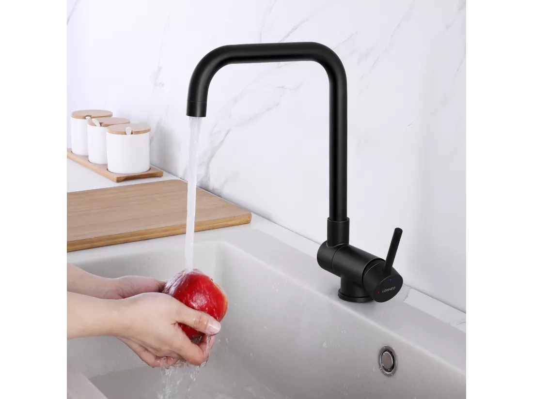 Lonheo Max 2pcs Mitigeur Cuisine Rabattable Pivotant 360°,avec Poignée Pliable Contre Fenêtre,Mitigeur Evier Eau Chaude Froide ,Noir,EU Modèle