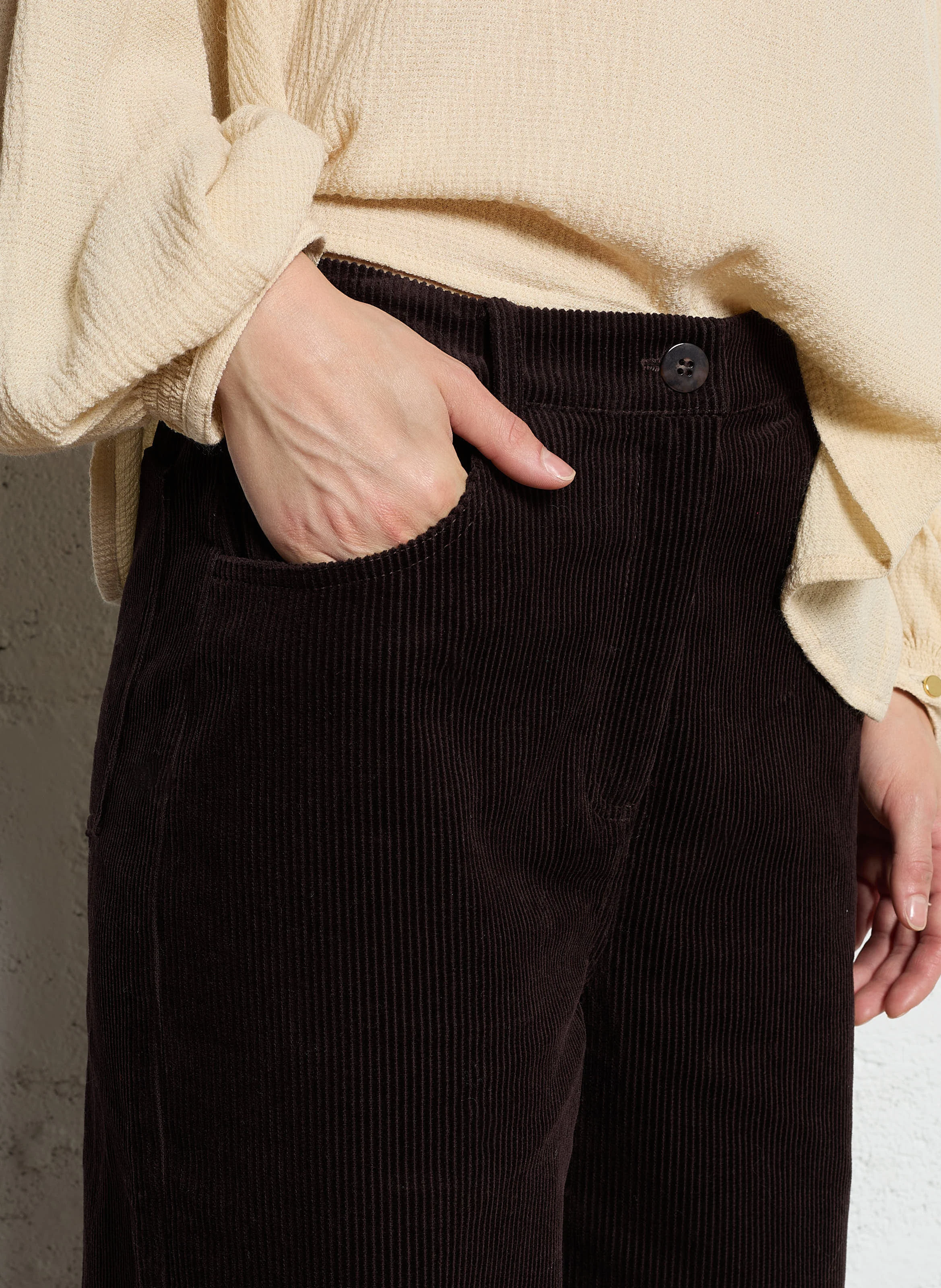 RANSTIN - Pantalon large en velours côtelé | Marron