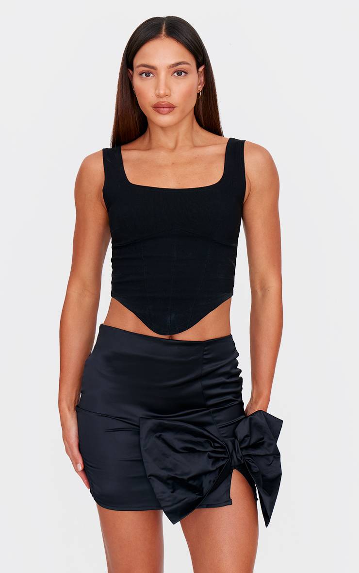 Noir Ensemble Mini-jupe En Satin Avec Nœud Détaillé Tall