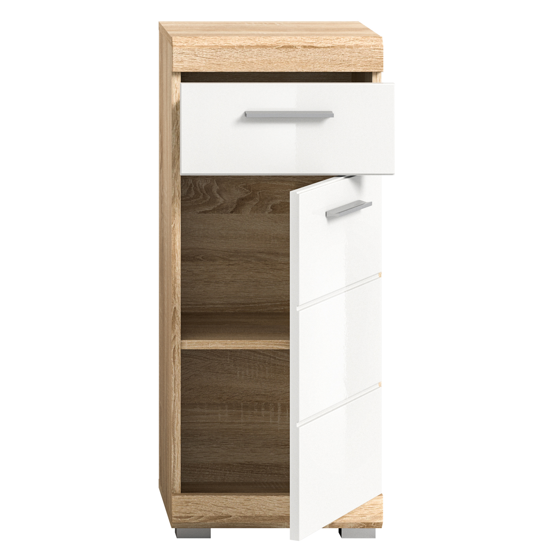 Standschrank LAMBADA - Sonoma Eiche-weiß Hochglanz - 37 cm