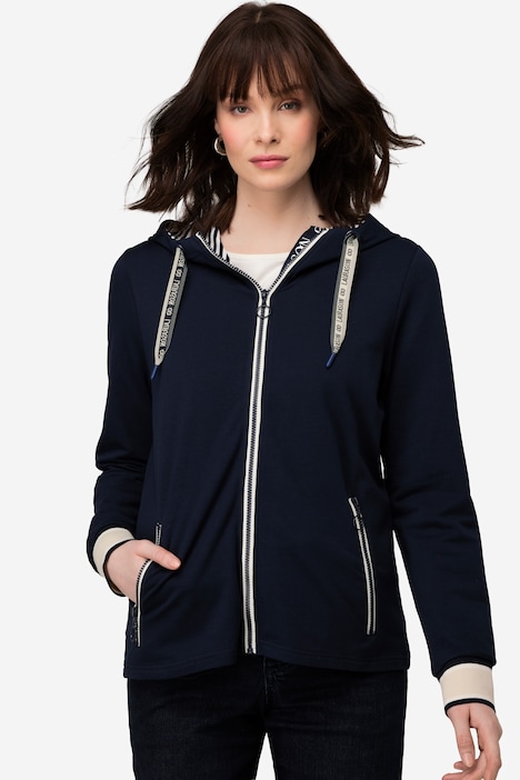 Sweatjacke, Kapuze, Zipper mit Statement Band